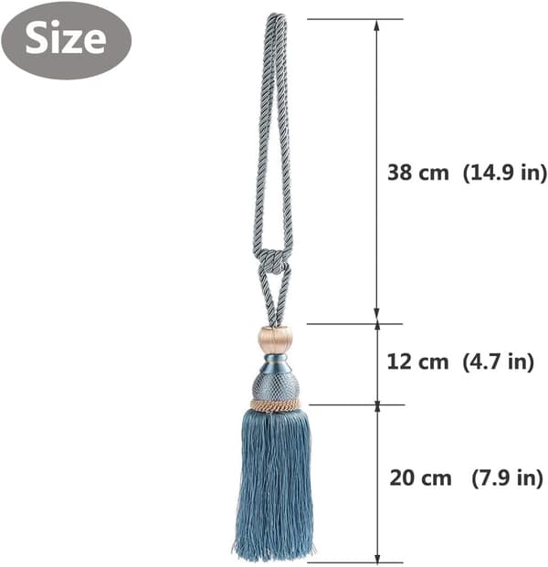 [LCS]2 PCS Curtain Tie Backs Rope, Long Tassel Curtain Holdbacks, Tieback Rope for Home Decor and Office Window Drape, (Blue) Light blue