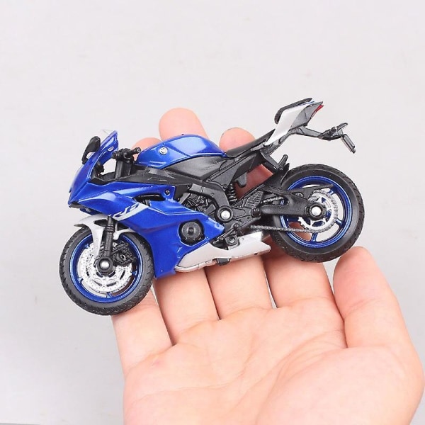 Barn 1/18 Skala Mini Welly 2020 Yamaha Yzf R6 Super Racing Bike Diecast Toy Fordon Plastmodell Motorcykel Toy Miniatyrer Blå