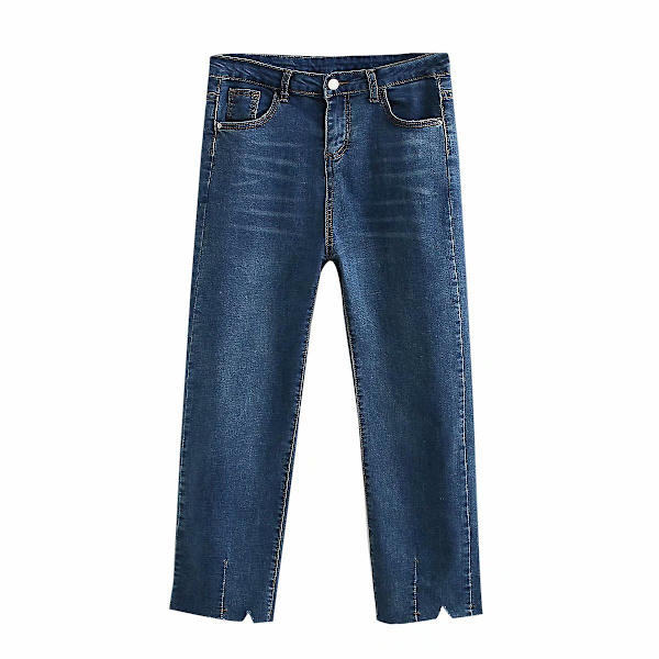 Plus Size Dame Raw Edge Ankel Stretch Jeans Med Små Fødder Blue 2XL