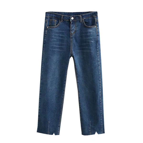 Plus size kvinnors Raw Edge Ankel Stretch Jeans med små fötter Blue 3XL