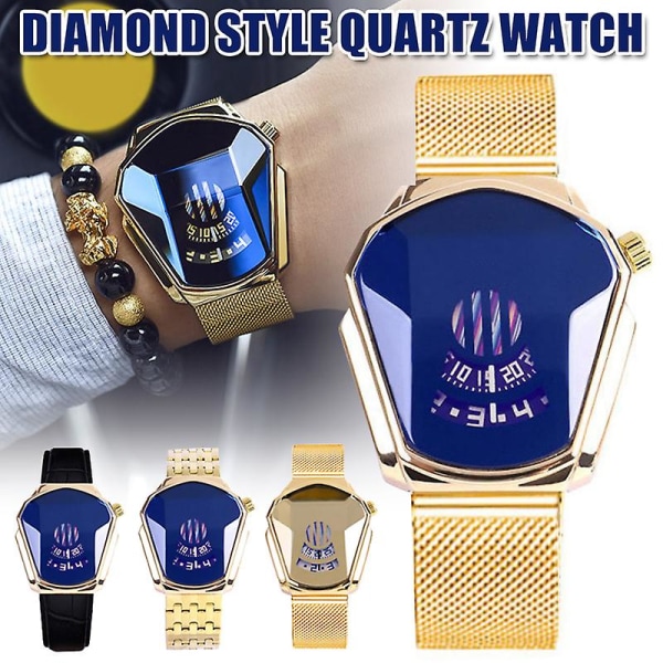 Diamond Style Quartz Watch Vattentät Mode Steel Band Quartz Watch For Men Women 1 strap   Leather