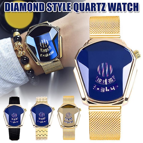 Quartzklocka i diamantstil Vattentät Mode Stålarmband Quartzklocka för Män Kvinnor 4 strap  Mesh Belt
