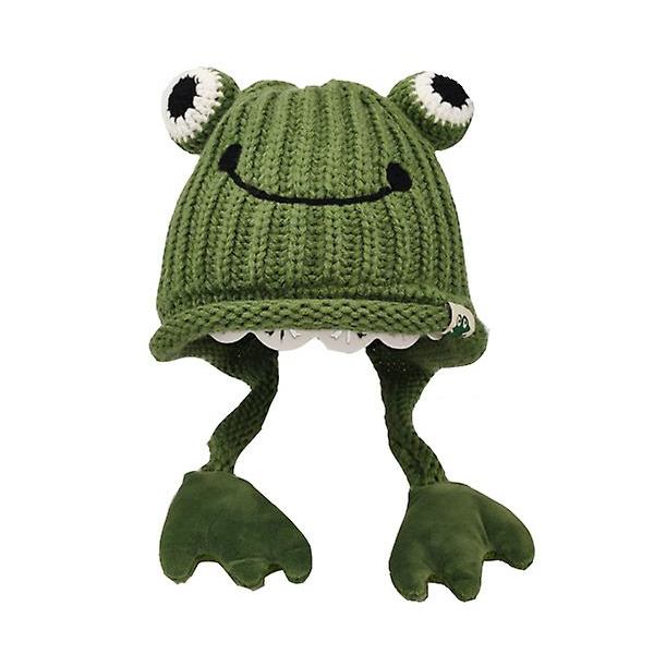 Stickad mössa för barn Söt groda tecknad vintervarm mössa green 48-58cm