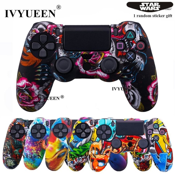 Ivyueen 25 färger silikonskal för Playstation Dualshock 4 PS4 Pro Slim-kontroller skyddande hölje tumspak grepp Graffiti h