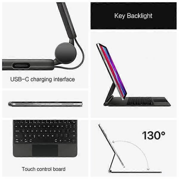Compatible with iPad Pro 12.9 (2020) / (2021) / (2022) Magnetic Floating Bluetooth Keyboard + Leather Tablet Case As Shown