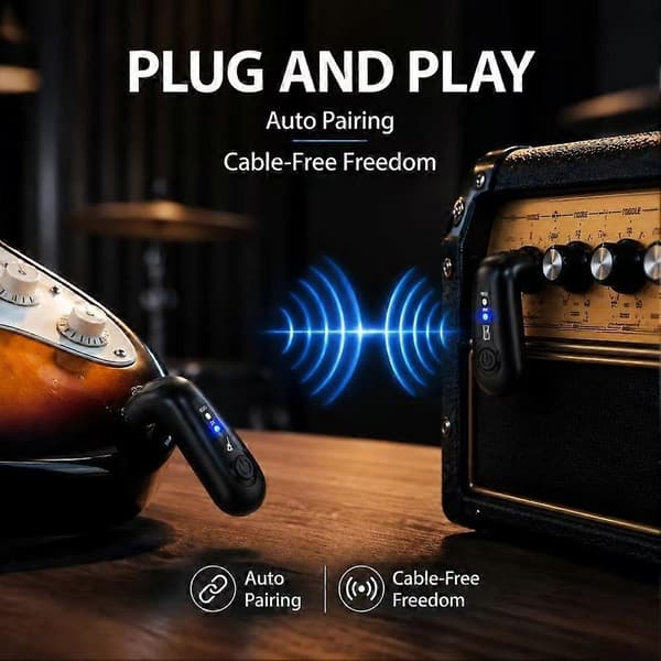 2.4G trådløst gitarsystem, trådløs lydsender og -mottaker for elektrisk gitar og elektriske instrumenter Black