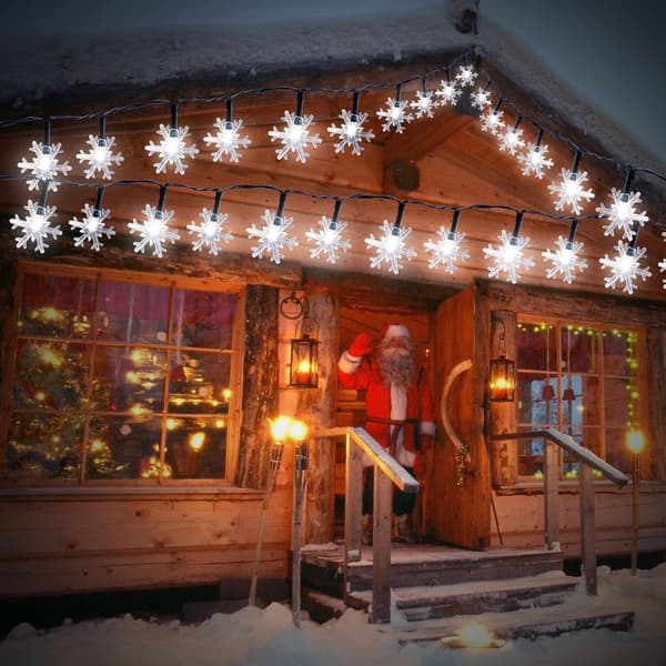 Solcellebelysning for utendørs bruk, 12M 100 LED Snøfnugg Julebelysning Vanntett 8 Lysmoduser Dekorlys (Snøfnugg)
