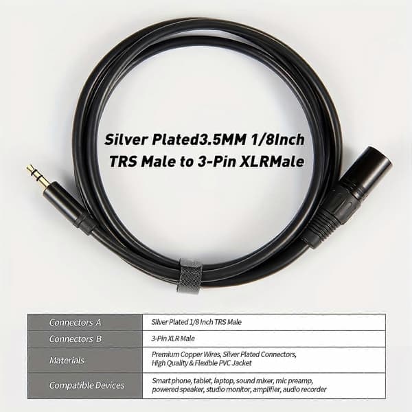 [LCS] Professionel XLR han til 3,5 mm kabel - Mikrofon lydadapter for overlegen lydkvalitet 3M