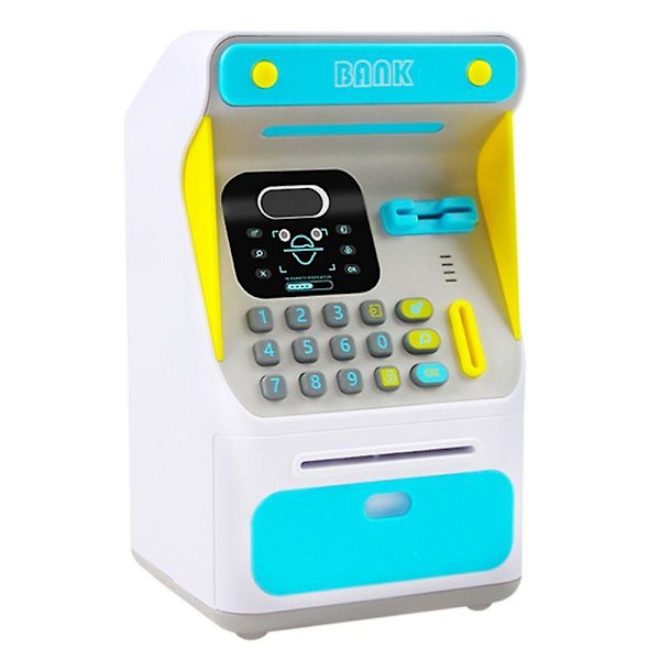 Jars Mini Atm Sparebøsse Sparegriser Penger Med Elektronisk Lås Ansiktsgjenkjenning Auto Scroll Papirpenger Blue