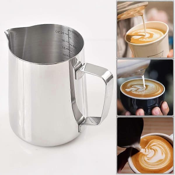 Espresso ångkannor 20 OZ / 600ml, mjölkskummare i rostfritt stål med måttskala