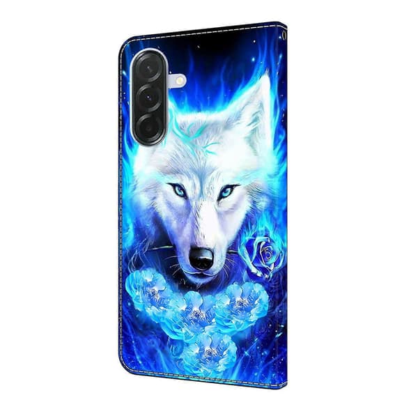 [LCS] För Samsung Galaxy S24 FE Läderfodral Mönstertryck Plånboksställ Flip Telefonfodral White Wolf