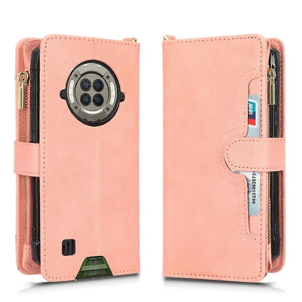 För Doogee S96 Pro Litchi Textur Dragkedja Läder Telefonfodral Pink