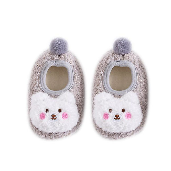 Baby Småbarn Anti-skli Fuzzy Tøffel Gulv Pustende Tykke Sko Sokker gray 0-6months