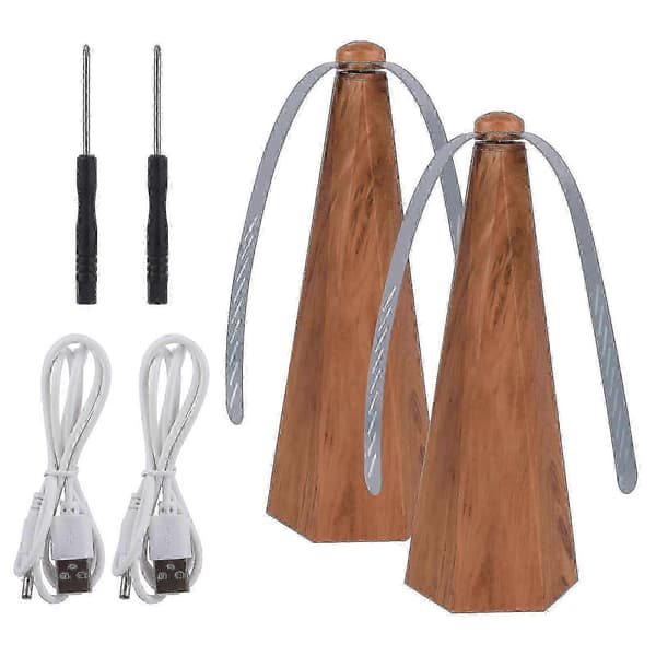 Bärbar USB-flugavvisande fläkt för camping, picknick och dukning, 2-pack Wood
