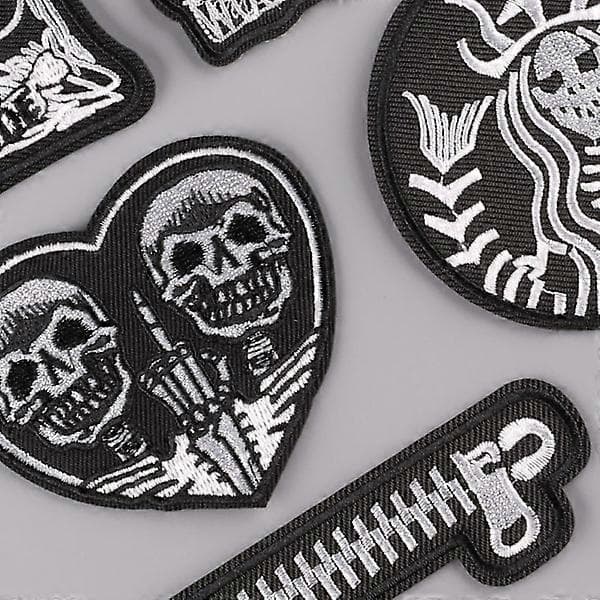 Broderede strygemærker, (Kranie/Punk) 16 STK Patch Sticker, Vint