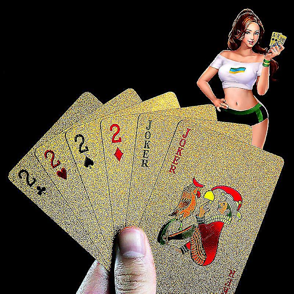 PVC Guld Poker Tvättbara Slitstarka 24K Guld Pokerkort Guldfolie Poker Gåvor