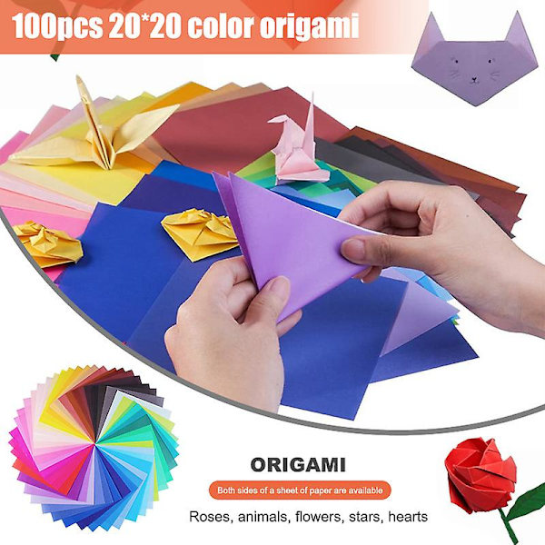 100 ark Origamipapper 20x20cm 8 tum Livfulla färger för konst- och hantverksprojekt
