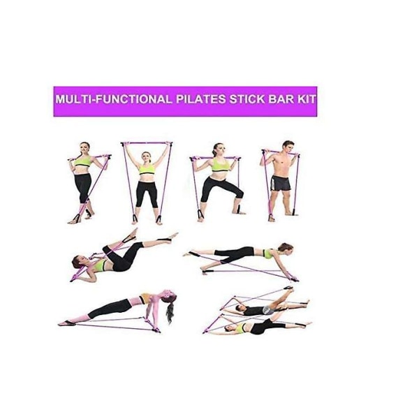 Bärbar Pilates Bar Kit Multifunktionell Yoga Fitness Utrustning Hushållens elastiska dragrep purple