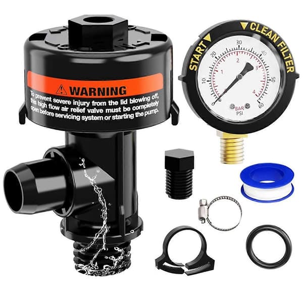 98209800 Poolfilter Trykmåler, Manuel Udluftningsventil til Pool- og Spafiltre 98209 Black