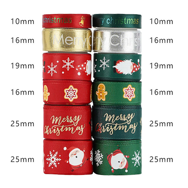10 jaardia 10~25 mm joulunauha painettu grosgrain-nauha, sopii lahjojen paketointiin, häiden koristeluun, hiusten tee-se-itse-projekteihin