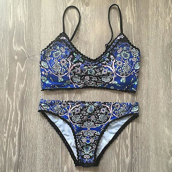 Sommar Dam Sexig Baddräkt Set Mode Tryckt Bikini Strand Baddräkt Spets Baddräkt M