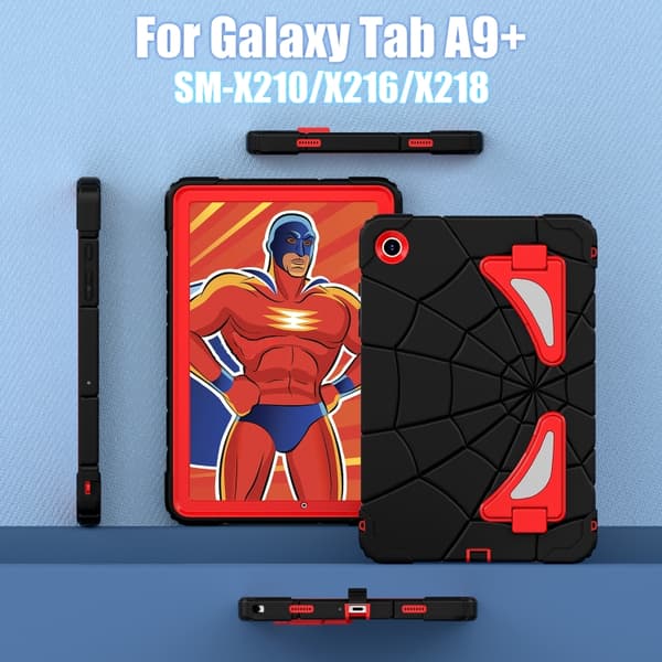 [LCS]Samsung Galaxy Tab A9+ / A11+ Spider Silikon Hybrid PC Støtsikkert Deksel Svart Röd