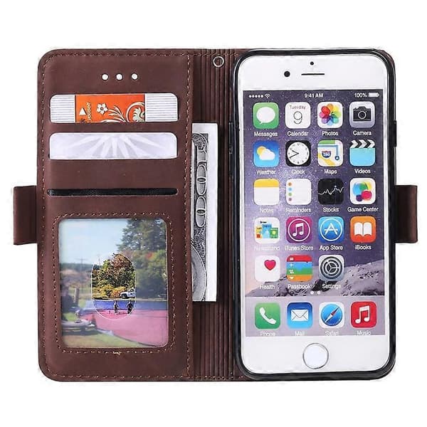 Kompatibel med iPhone 16e etui RFID-pung stativ læder telefoncover Brown
