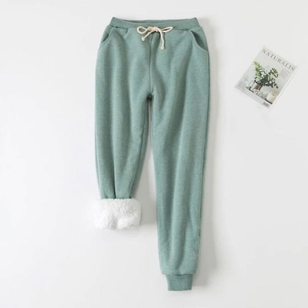 Bekväma träningsbyxor Höst Vinter Dam Träningsbyxor Fleece Byxor Casual Tjock sammet Lös kashmir Bean Green XXXL