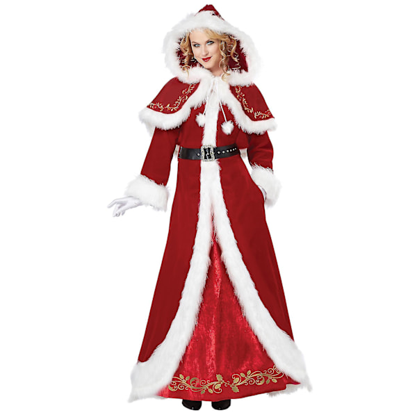 Fru Claus Deluxe Jultomte Jul Sammet Röd Lång Klänning L