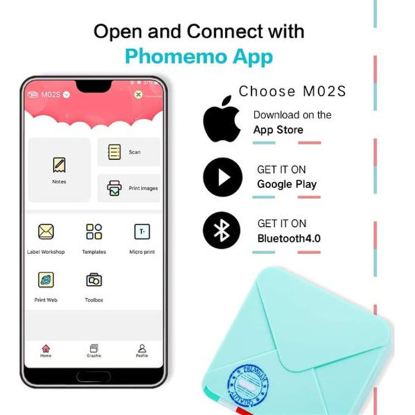 [LCS]Phomemo M02S Bärbar Bluetooth termisk skrivare utan bläck 3