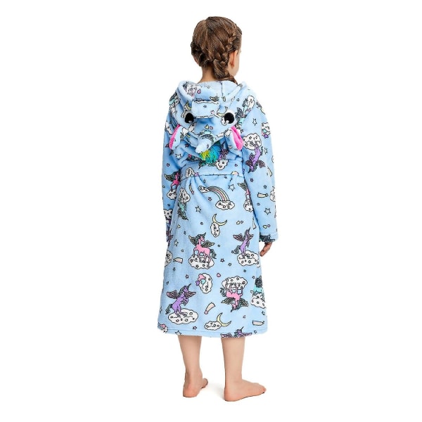 Reedca Flickor Enhörning Morgonrock Mjuk Badrock med Huvtröja Sovkläder Loungewear Presenter Till Flickor Småbarn Barn Blå Tecknad 3-4 Years