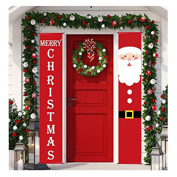 (15) God Jul Santa Party hengende Banner Hage Bannere Jule Dørdekorasjon