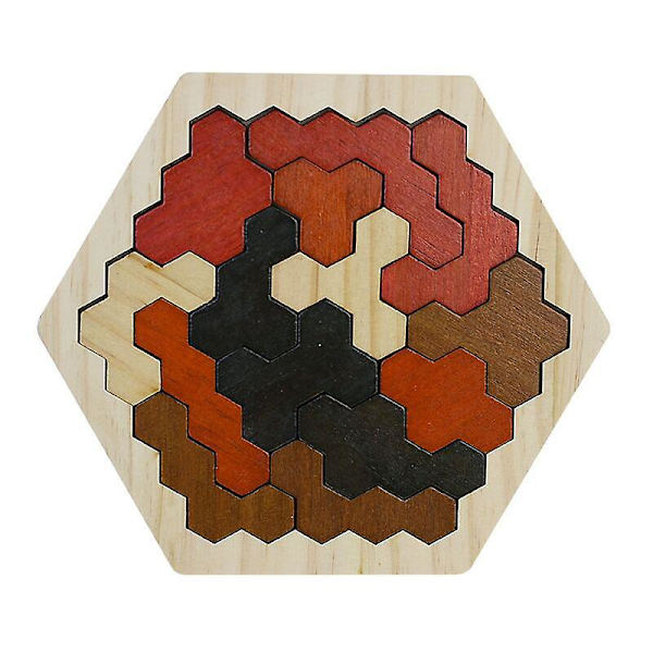 Hexagon Tangram Pussel Träpussel För Barn Vuxna Utmanande Pussel Trä Brain Teasers Spel Pussel Classical