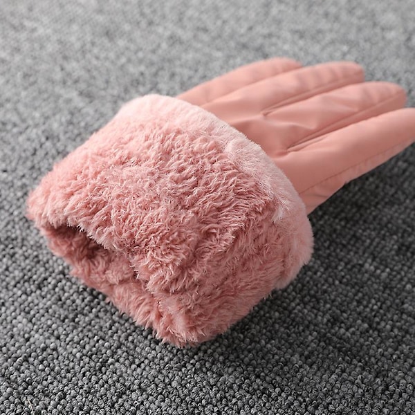 Varma vinterhandskar plus fleece pekskärm utomhushandskar små knappar pink