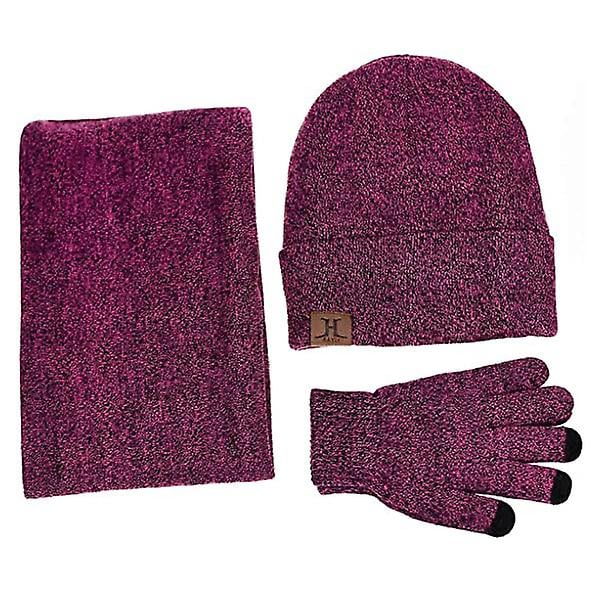 Varm Vintermössa Halsduk Handskar Set Unisex Varm Stickad Mössa Hals Vante För Män Three-piece Hat Wine Red H