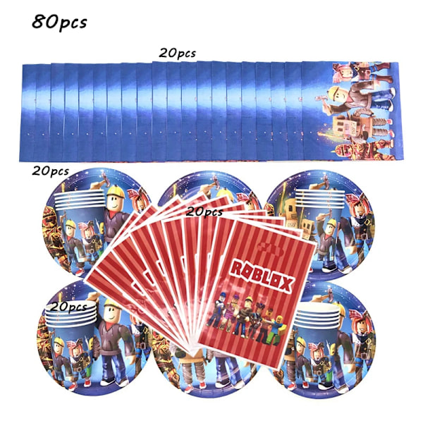 HOT Peli Roblox Syntymäpäiväjuhlat Koristeet Roblox Koristeet Lasten Kertakäyttöastiat Set Baby Shower Juhlat Koristeet BPXQ-80PCS