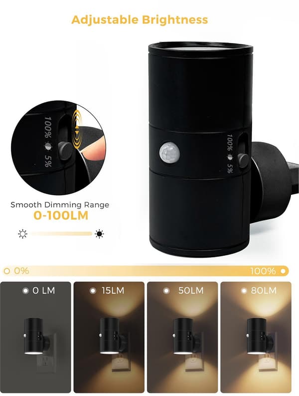 [LCS] Night Light, Light Sensor for Energy Saving, Soft Warm White Light (3000K), Easy Plug-in, Set of 2, For All Rooms Black BLACK