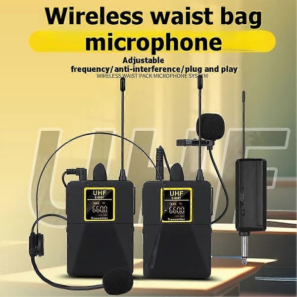 1-til-2 UHF Trådløs Bodypack Lavalier Mikrofon 38m Lang Rækkevidde Nul Latens Reversmikrofon til Undervisning Live Performance Black