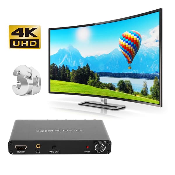 [LCS]HDMI Audio Extractor Decoder Converter til Dolby Support 4K 5.1CH Tredimensionel 110‑240Vsort
