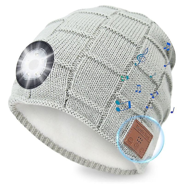 Bluetooth mössa med ljus, unisex USB uppladdningsbar led cap med hörlurar, inbyggd högtalare och mikrofon vinterstickad nattlampa