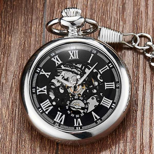 Antik Sølv Skelet Mekanisk Lommeur Til Mænd Kvinder Udsøgte Udskårne Steampunk Ure