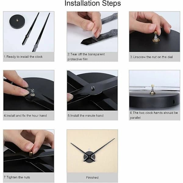 [LCS] Large Black Wall Clock with Simple Hands without Numbers, Clock Mechanism with High Longitudinal Axis and 31.5 cm Long Hands