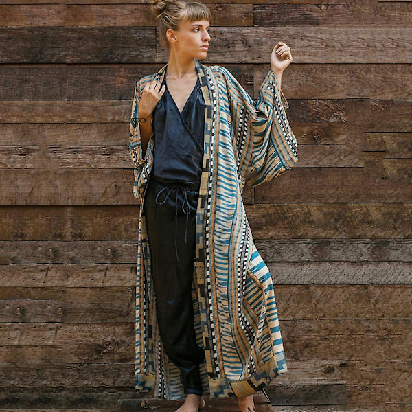 Kimono Cardigan Dam Strandkläder Geometriskt Tryckt Oversized Bik