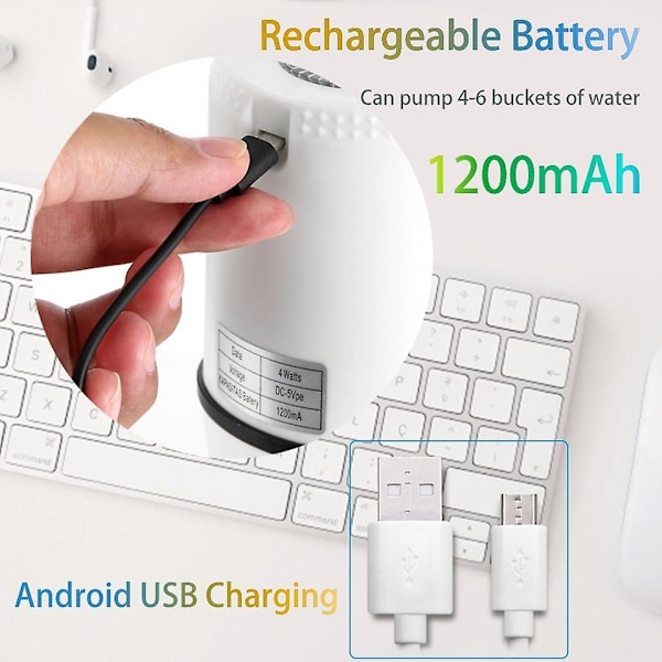USB-laddning Automatisk Elektrisk Vattendispenser Dryckespump Vattenflaskpump för Dunkar Mini Portabel Dispenser WhIte