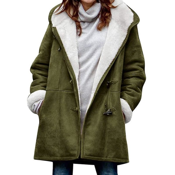 Plus size damkappa fleece huva kofta Casual långärmad värmande ytterkläder för höstvinter Green 5XL