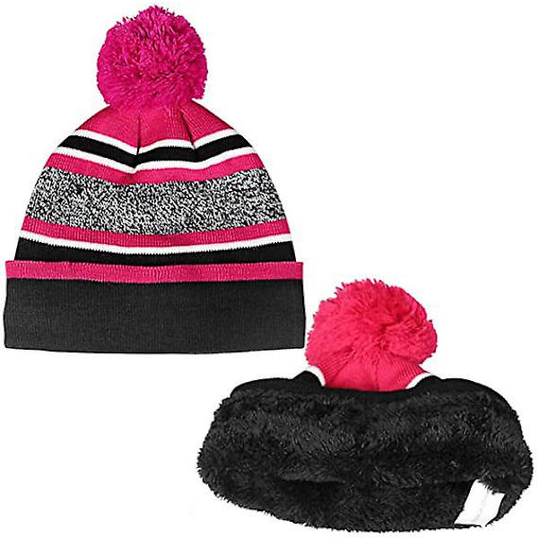 2 st Vinterstickad Mössa och Handskar Set för Barn rose red