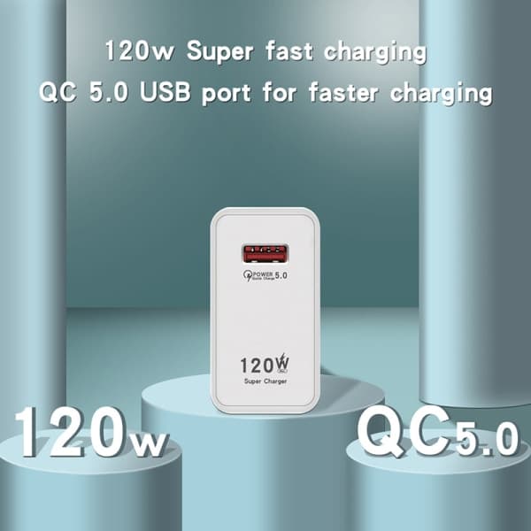[LCS]120W hurtiglader USB-lader strøm hvit EU