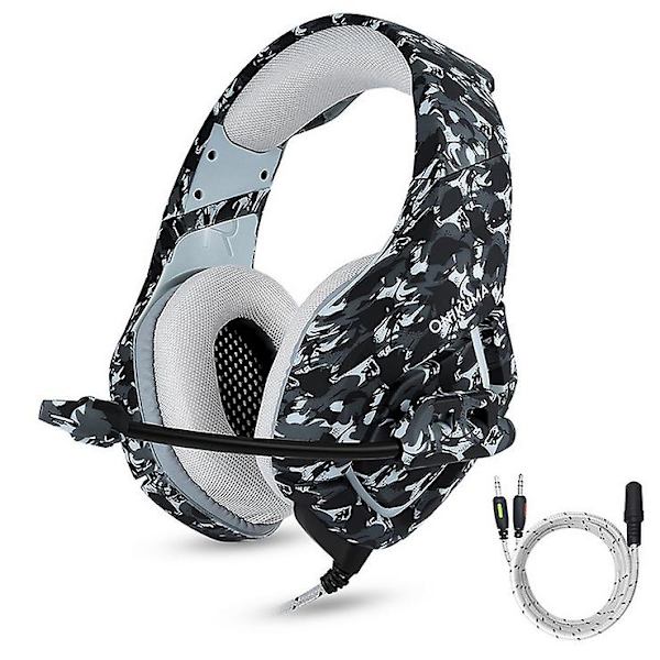 Kamouflage 3.5mm Gaming Headset Mikrofon LED Hörlurar För PC Laptop PS4 GRAY