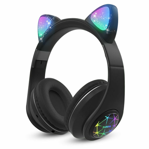 Bluetooth Trådløse Katte Kaninøre Headset LED m/mikrofon Hodetelefoner For Barn Jenter Black