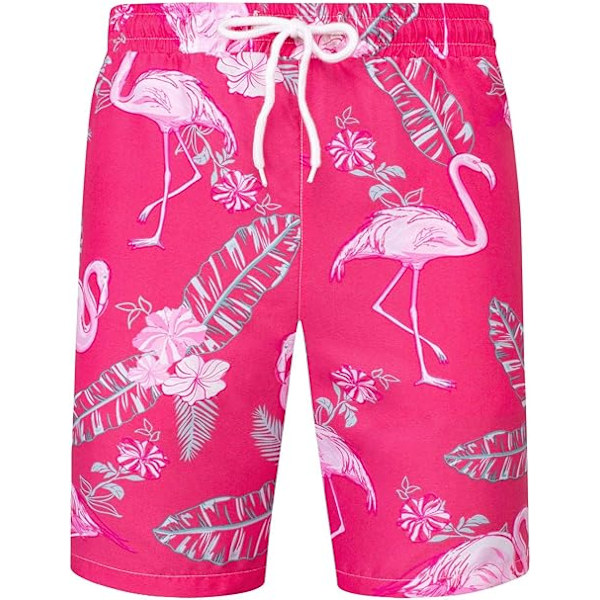 Miesten Havaiji-paita ja shortsit, normaali istuvuus, lyhythihainen, rento, hauska Flamingo-rantapaitasetti M Pink M